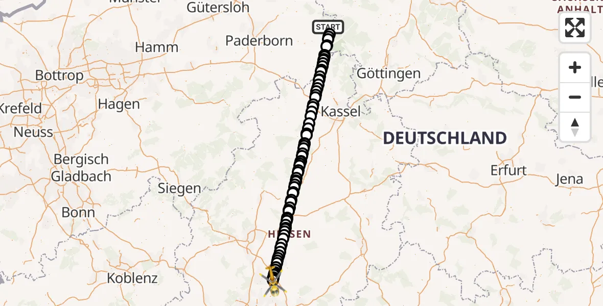 Flugroute Rettungshubschrauber Höxter - Reichelsheim Airfield, 01 März 2026, 10:38