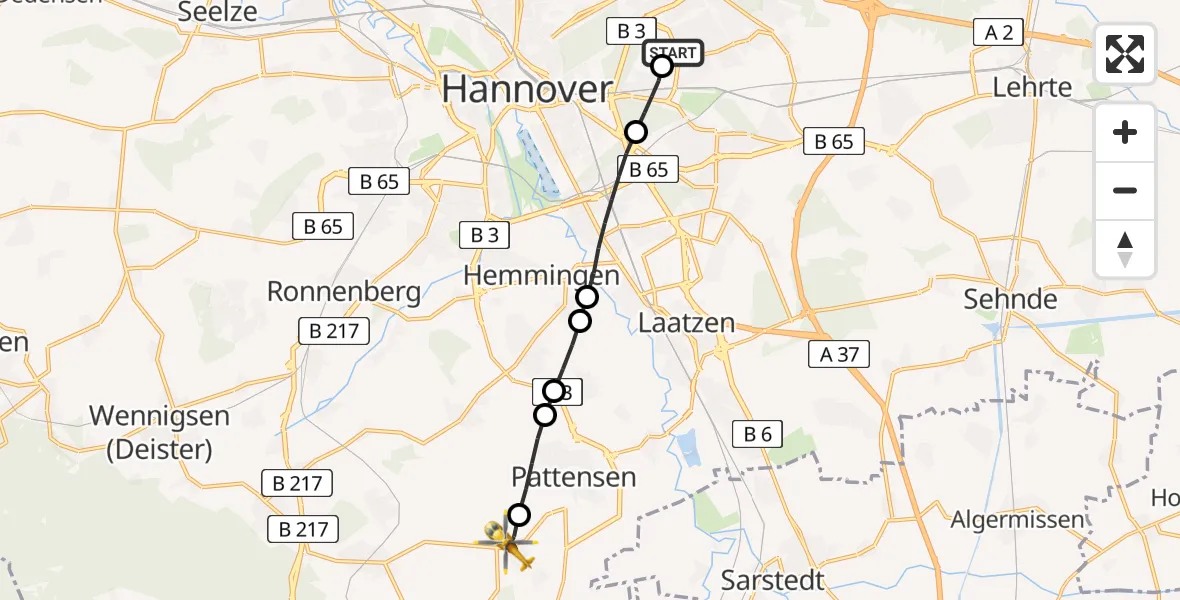 Flugroute Rettungshubschrauber Hannover Air Rescue Heliport (Christoph 4) - Hüpede, 01 März 2026, 10:41