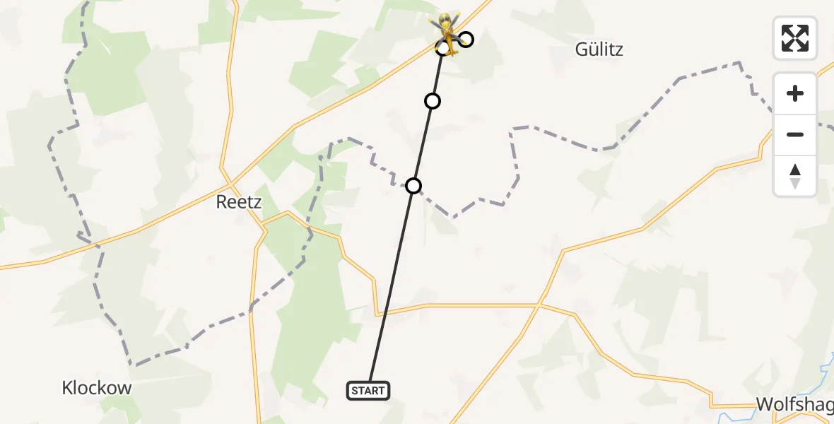 Flugroute Rettungshubschrauber Groß Pankow (Prignitz) - Gülitz-Reetz, 01 März 2026, 10:41