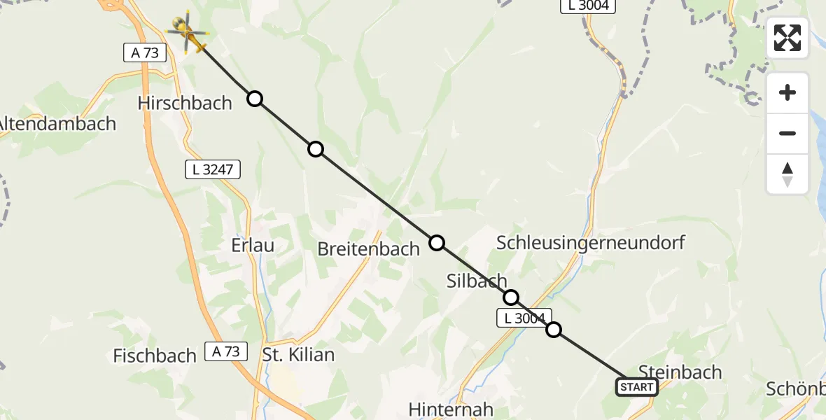 Flugroute Rettungshubschrauber Waldau - Hirschbach, 01 März 2026, 10:54