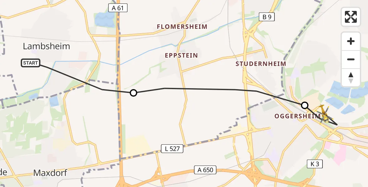 Flugroute Rettungshubschrauber Lambsheim - Ludwigshafen am Rhein, 01 März 2026, 11:18