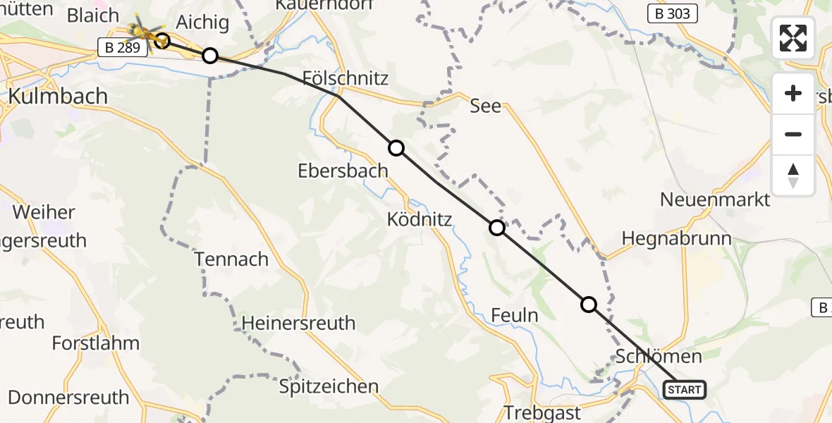 Flugroute Rettungshubschrauber Schlömen - Kauernburg, 01 März 2026, 11:36