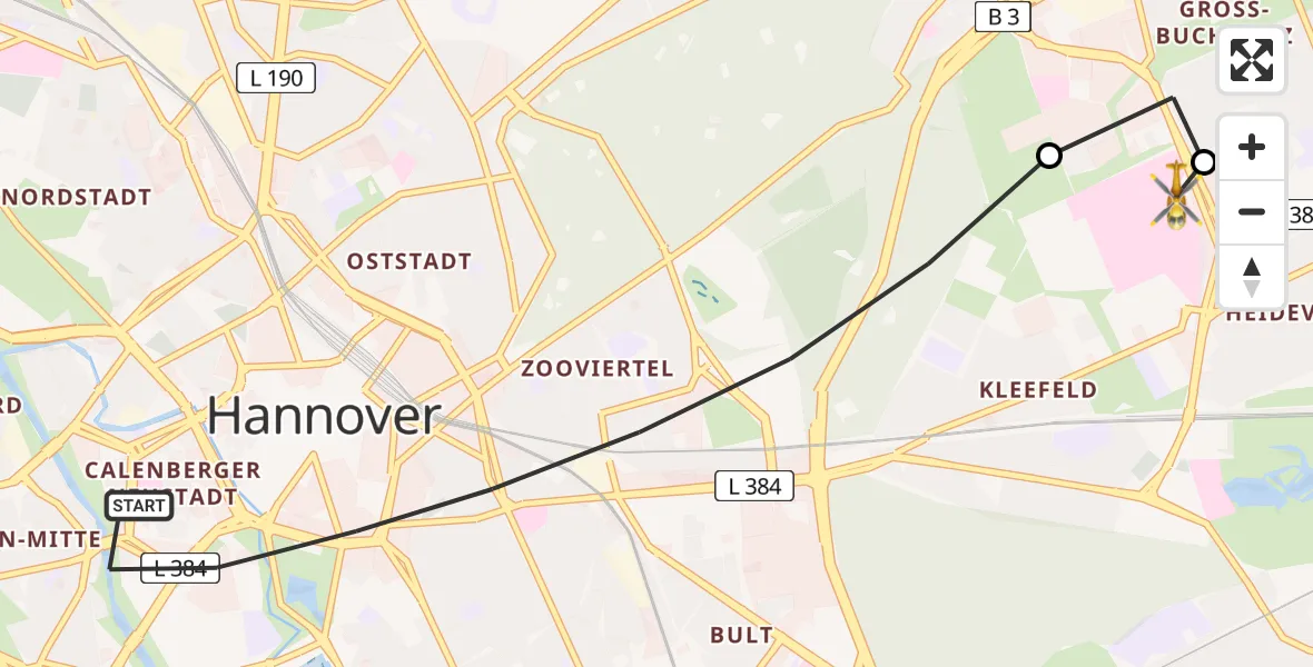 Flugroute Rettungshubschrauber Mitte - Hannover Air Rescue Heliport (Christoph 4), 01 März 2026, 11:43