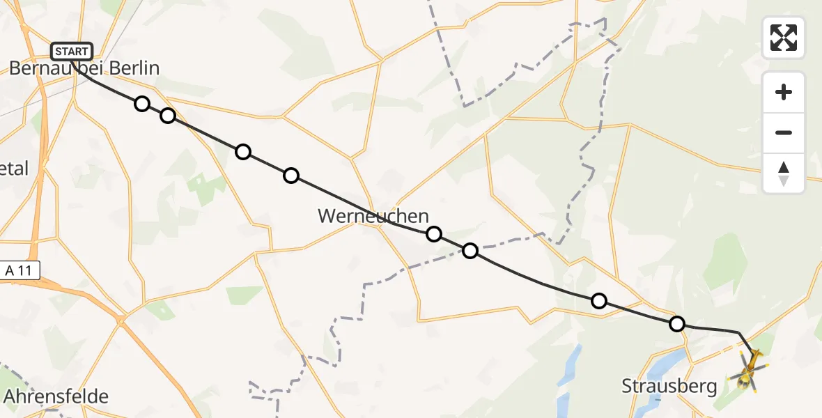 Flugroute Ambulanzhubschrauber Bernau - Strausberg, 01 März 2026, 12:00