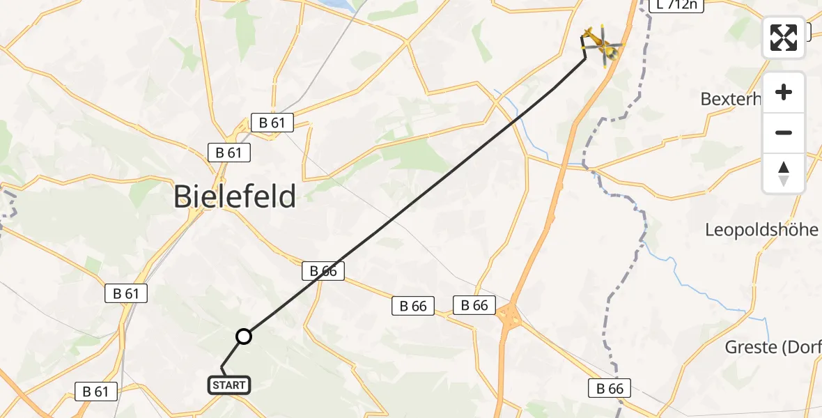 Routekaart van de vlucht: Rettungshubschrauber nach Bielefeld, Hellfeld