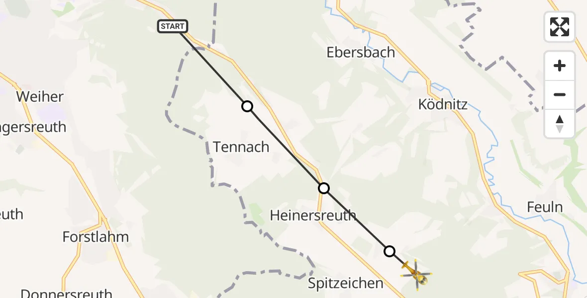 Flugroute Rettungshubschrauber Kulmbach - Spitzeichen, 01 März 2026, 12:06