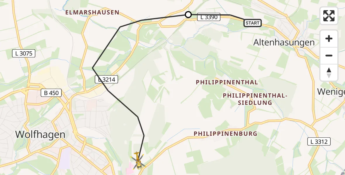 Flugroute Rettungshubschrauber Altenhasungen - Wolfhagen, 01 März 2026, 12:29
