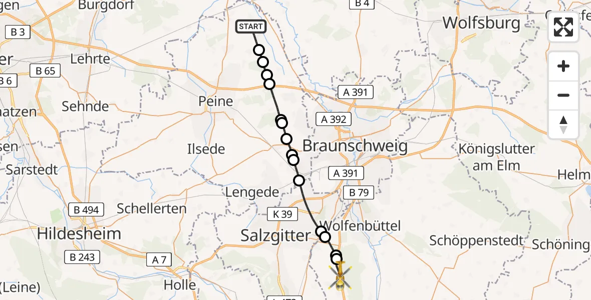 Routekaart van de vlucht: Rettungshubschrauber nach Flöthe, A 36