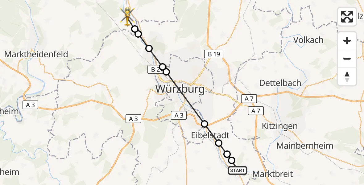 Flugroute Rettungshubschrauber Ochsenfurt - Zellingen, 01 März 2026, 12:29