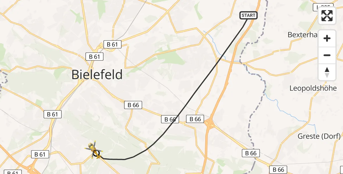 Routekaart van de vlucht: Rettungshubschrauber nach Luftrettungszentrum Bielefeld