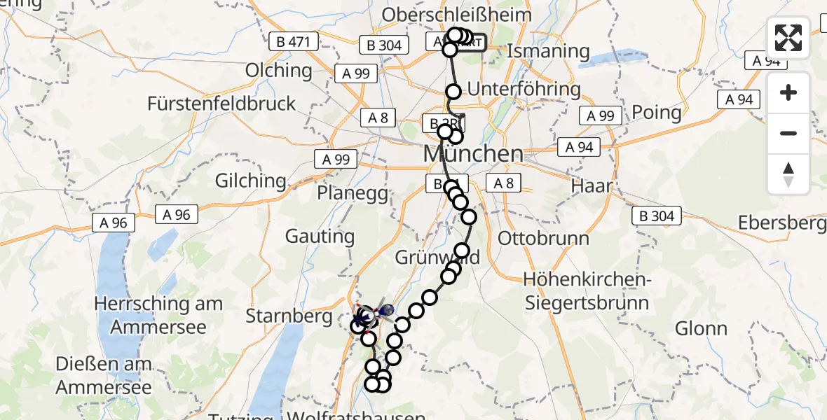 Routekaart van de vlucht: Polizeihubschrauber nach Hohenschäftlarn, Schorner Straße