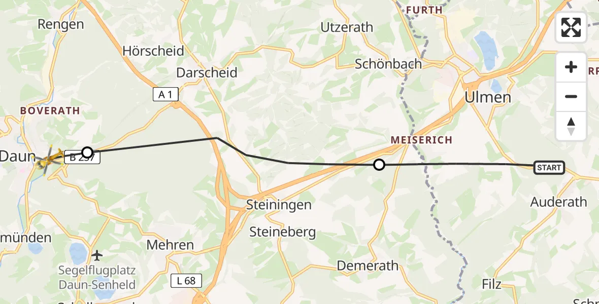 Flugroute Ambulanzhubschrauber Ulmen - Daun, 01 März 2026, 12:40