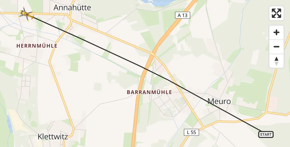 Flugroute Rettungshubschrauber Schipkau - Schipkau, 01 März 2026, 12:41
