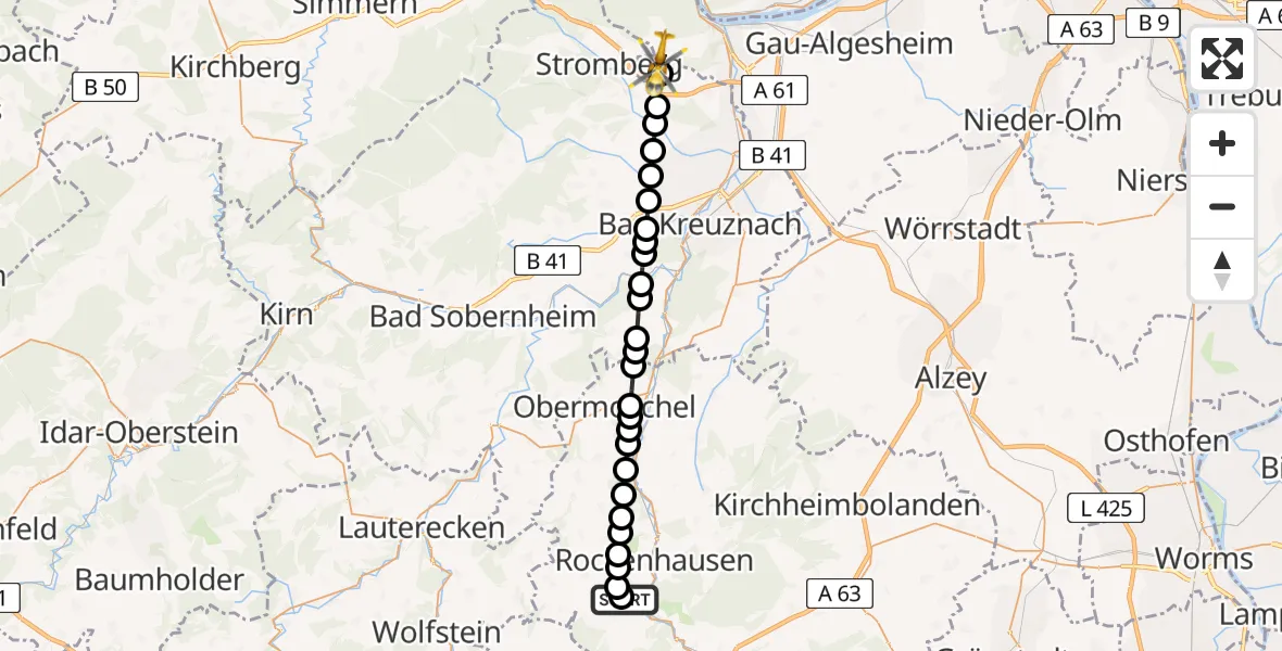 Flugroute Rettungshubschrauber Imsweiler UL - Waldalgesheim, 01 März 2026, 12:50