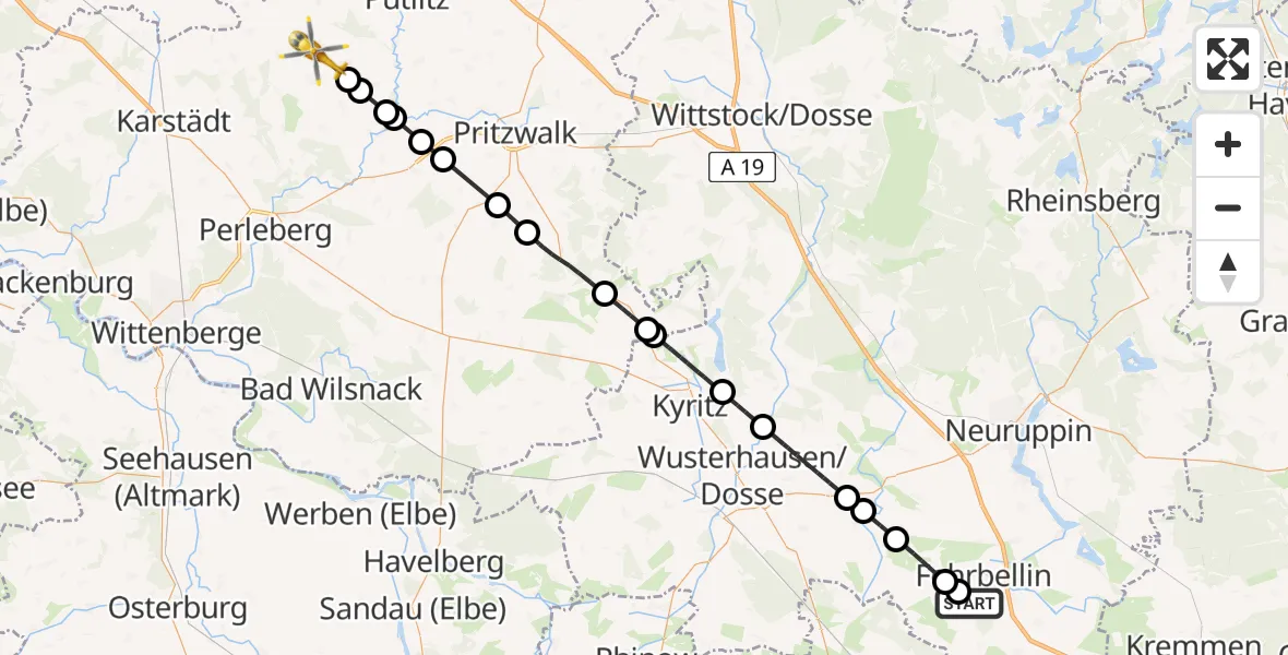 Routekaart van de vlucht: Rettungshubschrauber nach Gülitz-Reetz, L 13