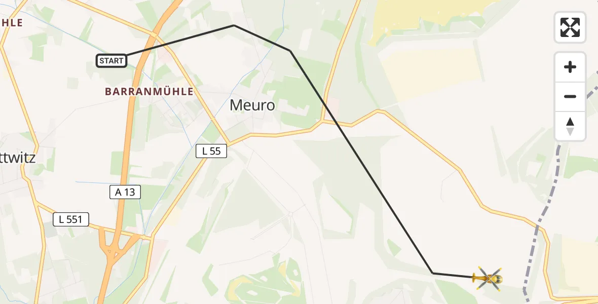 Flugroute Rettungshubschrauber Schipkau - Schipkau, 01 März 2026, 13:13