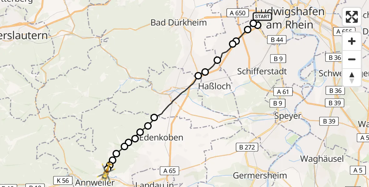Routekaart van de vlucht: Rettungshubschrauber nach Eußerthal, L 505
