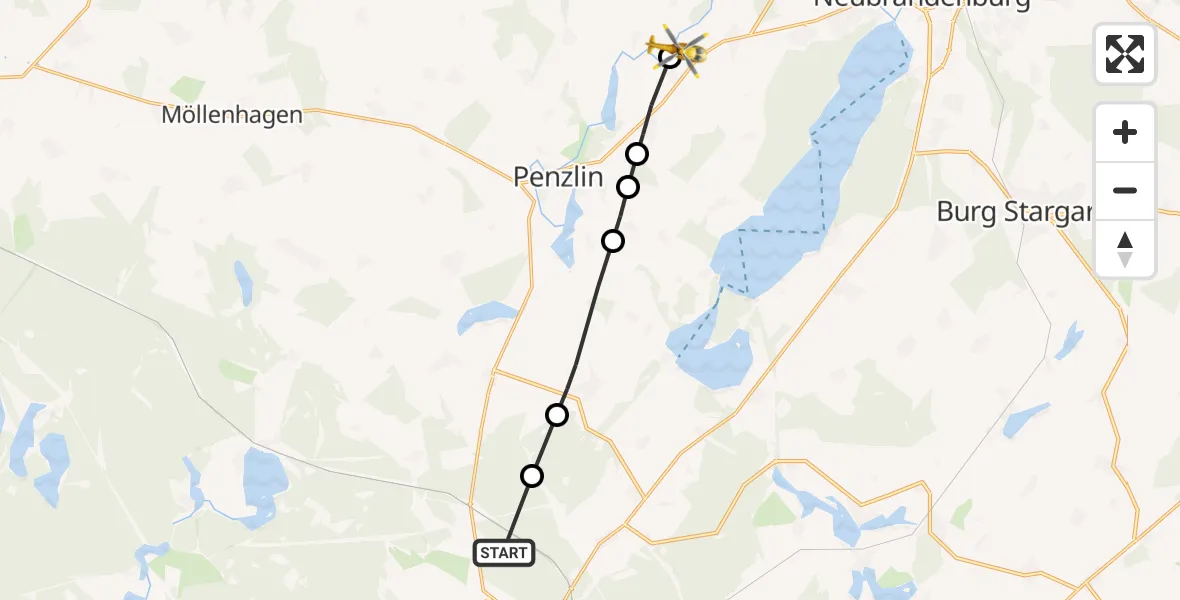 Flugroute Rettungshubschrauber Neustrelitz - Mallin, 01 März 2026, 13:23