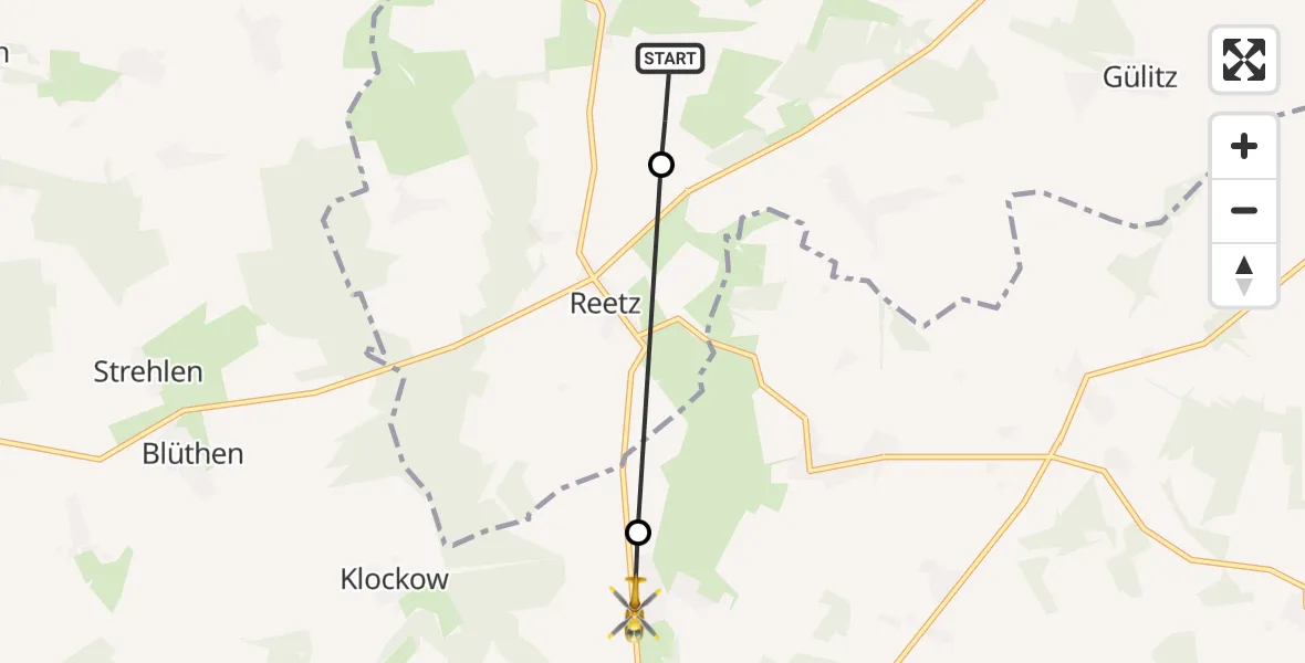 Flugroute Rettungshubschrauber Pirow - Groß Pankow (Prignitz), 01 März 2026, 13:34