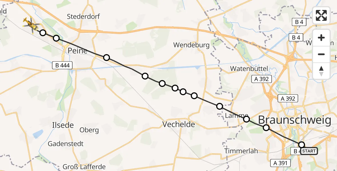 Flugroute Rettungshubschrauber Südstadt-Rautheim-Mascherode - Vöhrum, 01 März 2026, 13:42