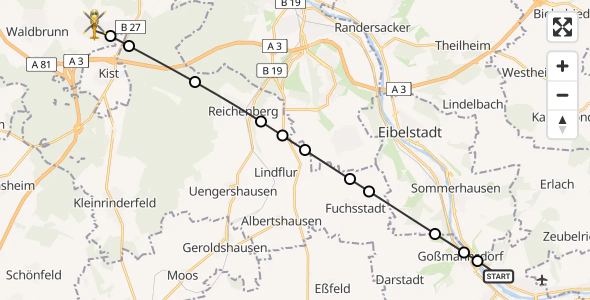 Flugroute Rettungshubschrauber Goßmannsdorf - Eisingen, 01 März 2026, 13:43
