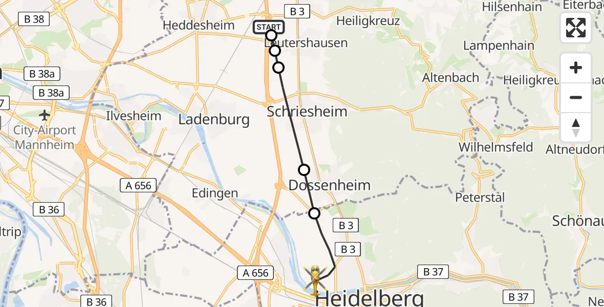 Routekaart van de vlucht: Rettungshubschrauber nach Heidelberg, Czernyring