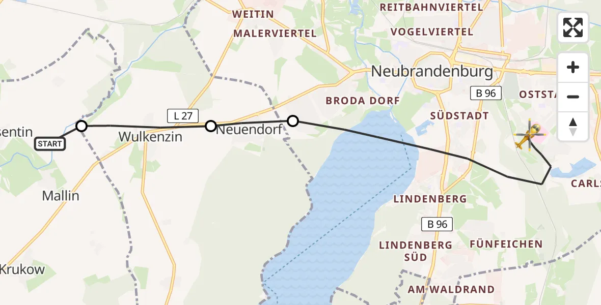 Flugroute Rettungshubschrauber Mallin - Neubrandenburg, 01 März 2026, 13:50