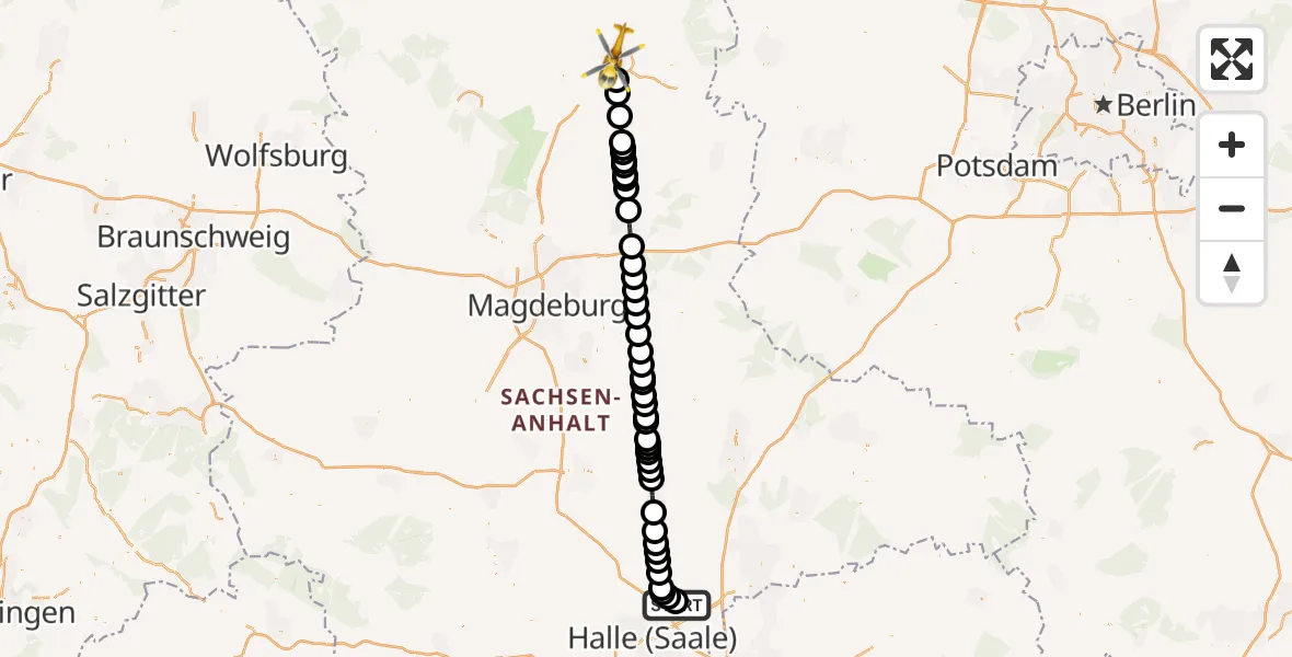 Flugroute Rettungshubschrauber Halle-Oppin Airfield - Stendal, 01 März 2026, 13:51