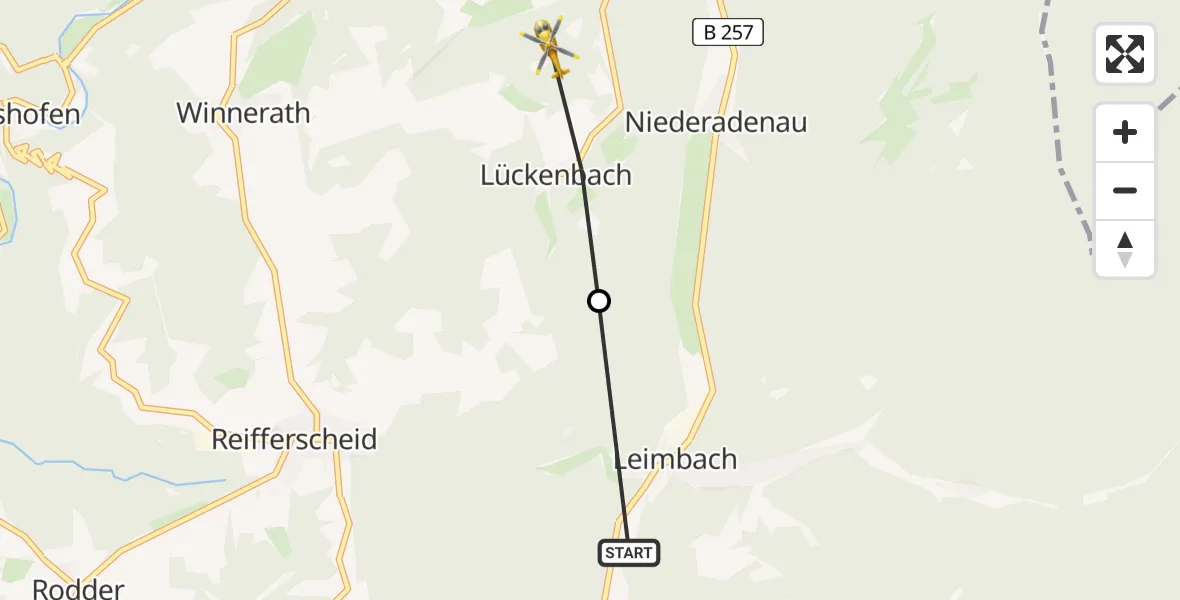 Flugroute Ambulanzhubschrauber Leimbach - Insul, 01 März 2026, 14:00