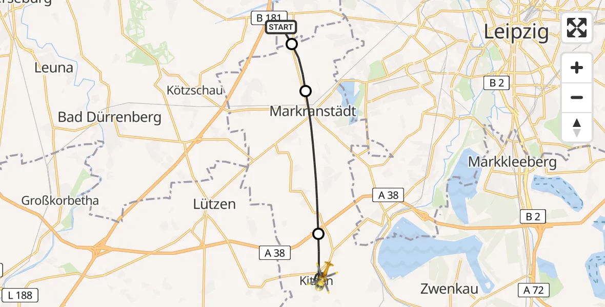 Flugroute Rettungshubschrauber Schkeuditz - Kitzen, 01 März 2026, 14:11