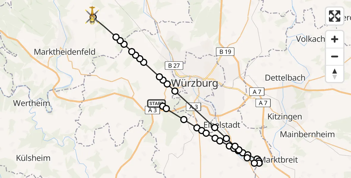 Flugroute Rettungshubschrauber Eisingen - Urspringen, 01 März 2026, 14:11