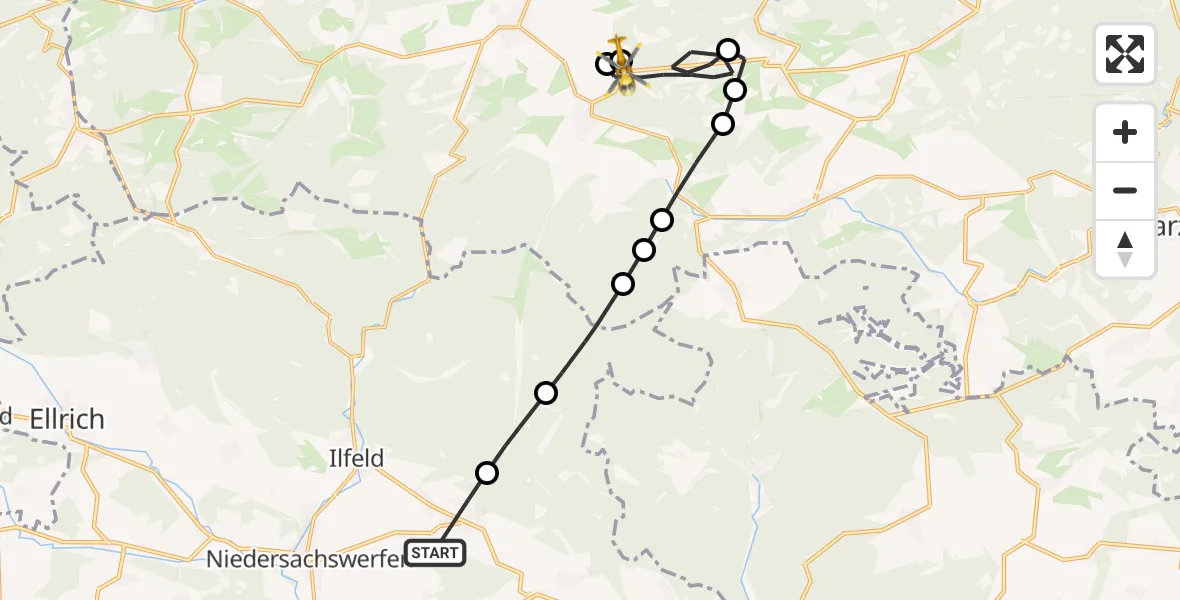 Flugroute Rettungshubschrauber Osterode - Stiege, 01 März 2026, 14:15