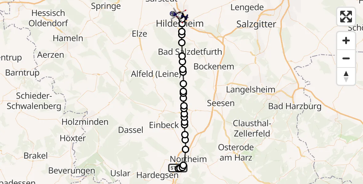Flugroute Polizeihubschrauber Hillerse - Hildesheim Airfield, 01 März 2026, 14:17