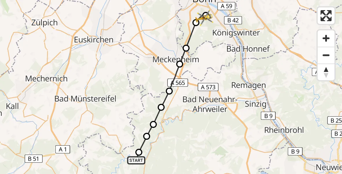 Routekaart van de vlucht: Ambulanzhubschrauber nach Bonn University Hospital Heliport