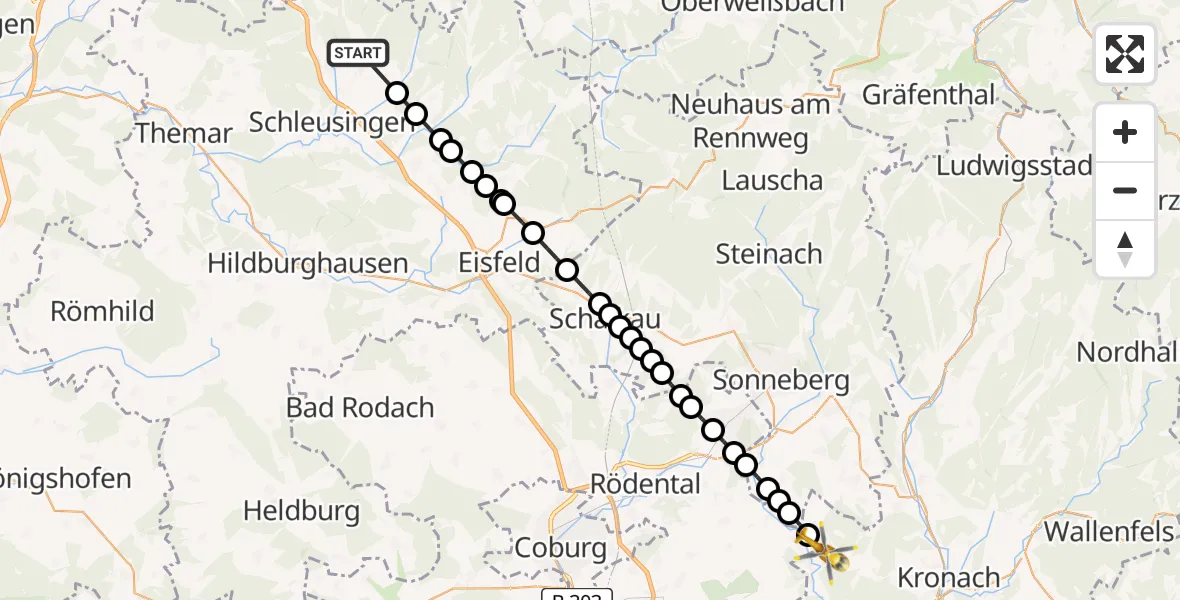 Routekaart van de vlucht: Rettungshubschrauber nach Neundorf, Von-Rosenau-Straße