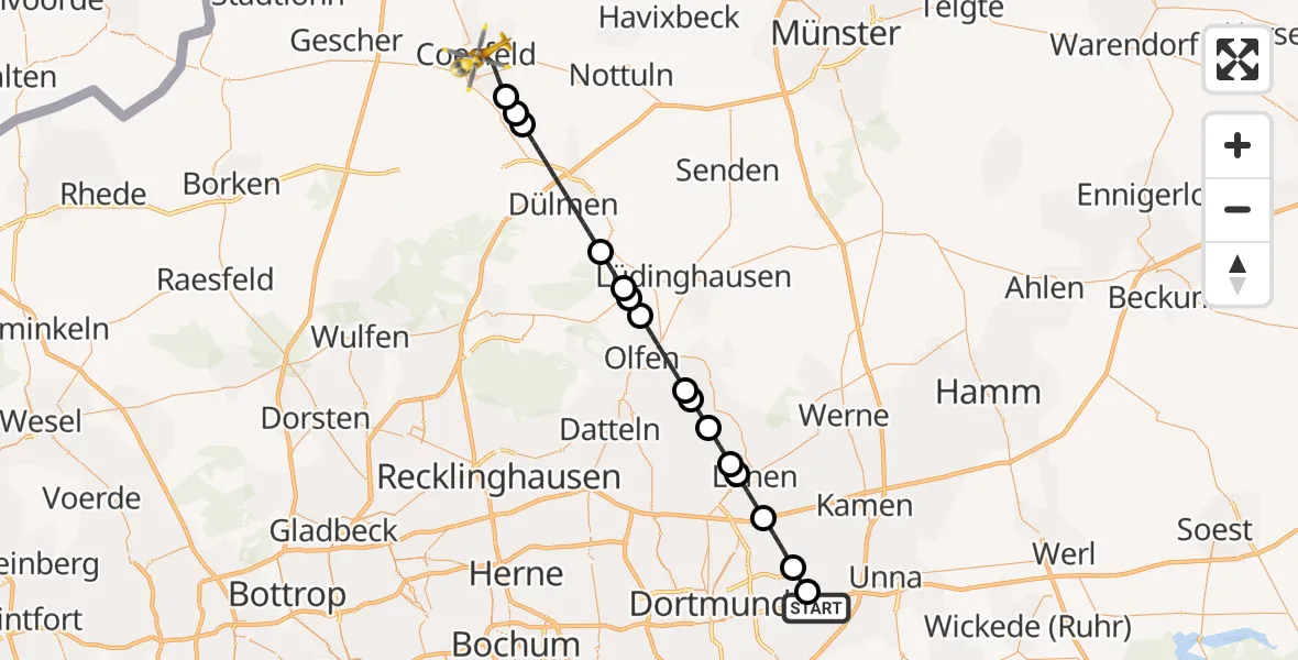 Flugroute Ambulanzhubschrauber Dortmund Airport - Coesfeld, 01 März 2026, 14:42