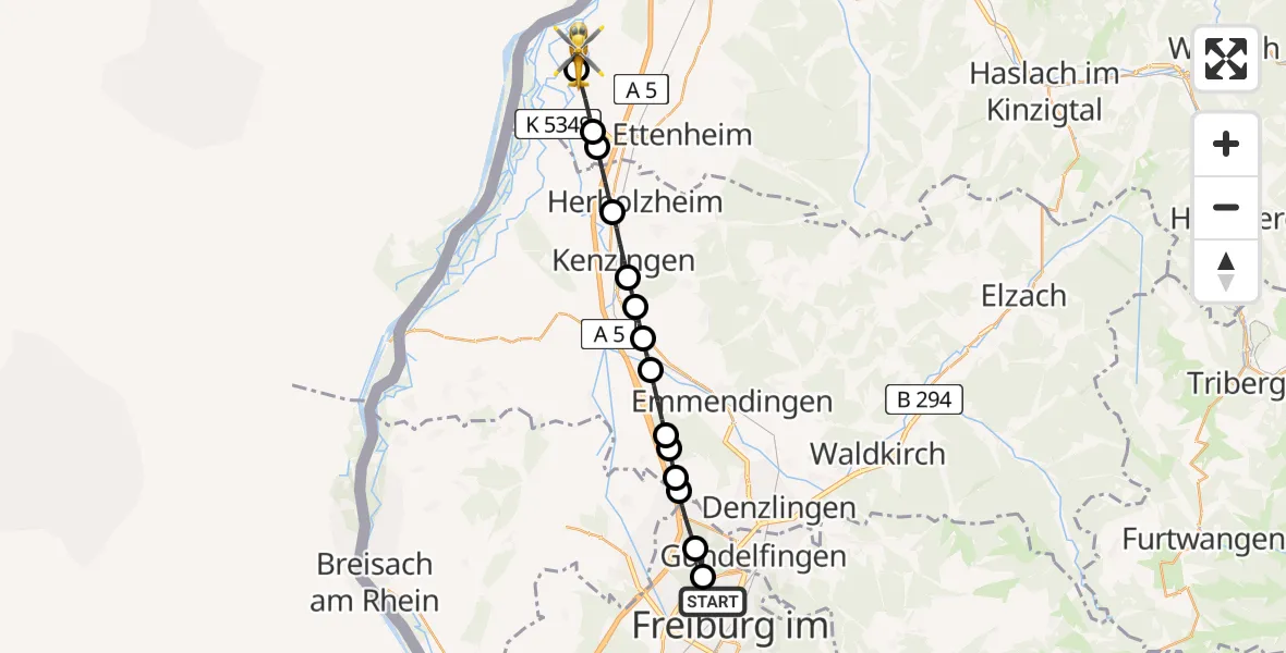 Flugroute Rettungshubschrauber Freiburg im Breisgau Airfield - Kappel, 01 März 2026, 14:45