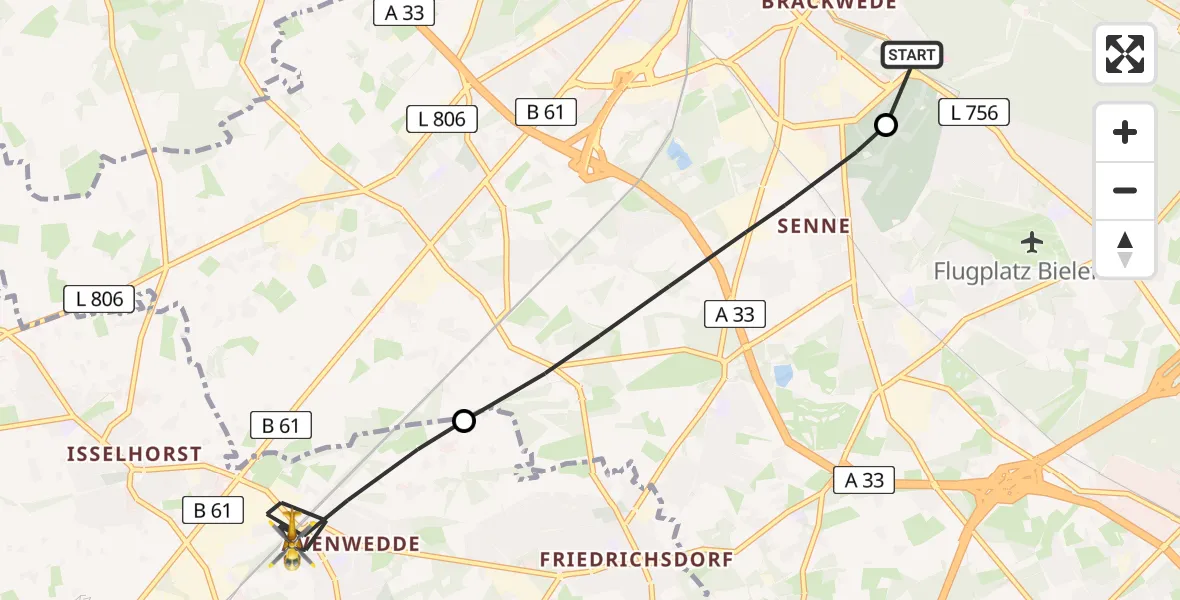 Flugroute Rettungshubschrauber Luftrettungszentrum Bielefeld - Gütersloh, 01 März 2026, 14:45