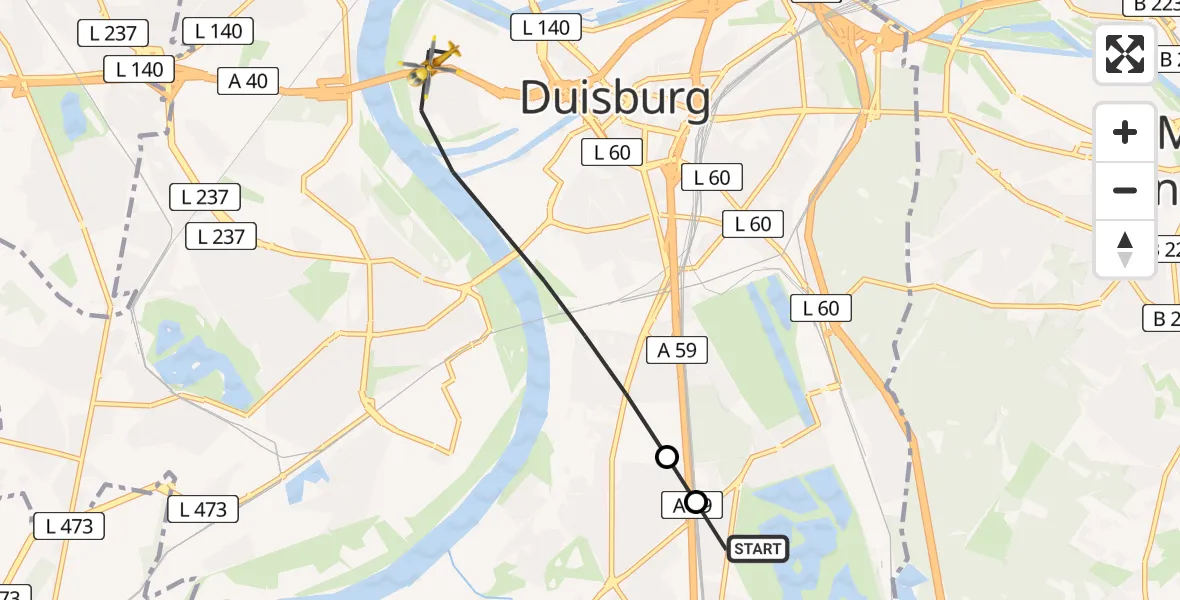 Flugroute Rettungshubschrauber Duisburg Air Rescue Heliport (Christoph 9) - Duisburg-Mitte, 01 März 2026, 14:49