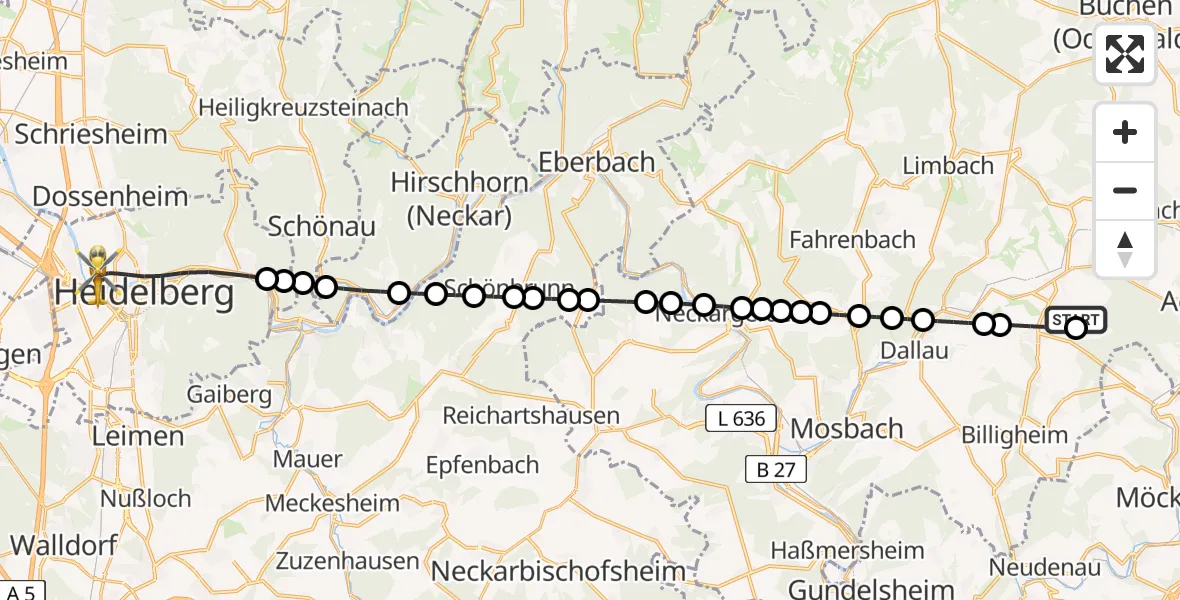 Flugroute Rettungshubschrauber Mittelschefflenz - Heidelberg, 01 März 2026, 14:59