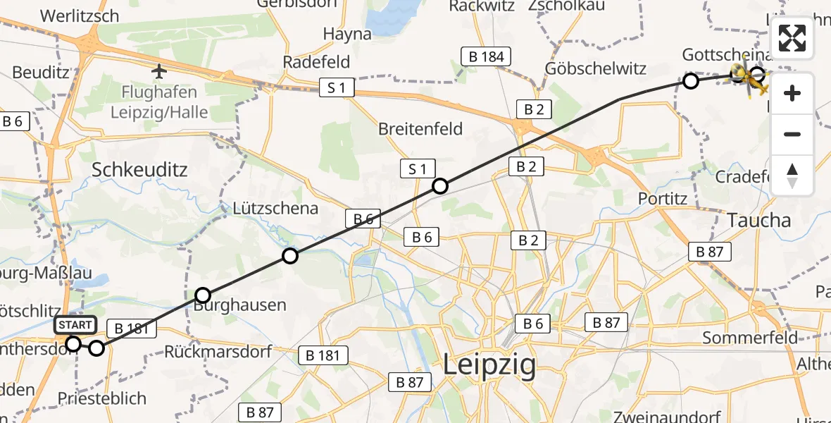 Flugroute Rettungshubschrauber ADAC Air Rescue Station Leipzig/Schkeuditz-Dölzig Heliport (Christoph 61) - Pönitz, 01 März 2026, 15:04