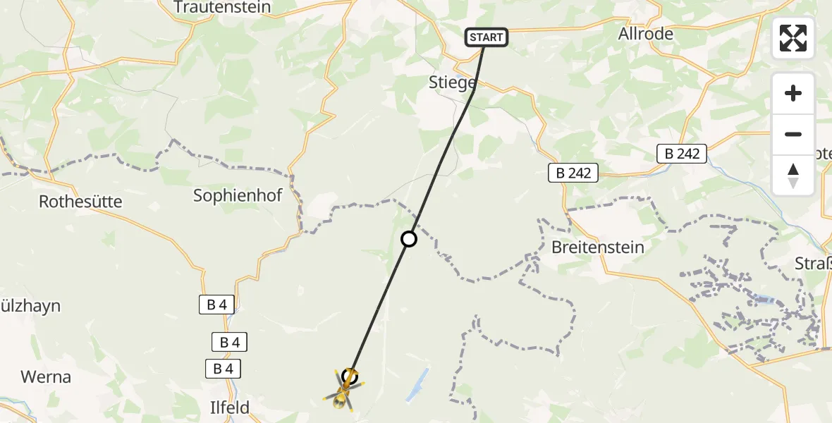 Flugroute Rettungshubschrauber Stiege - Osterode, 01 März 2026, 15:06