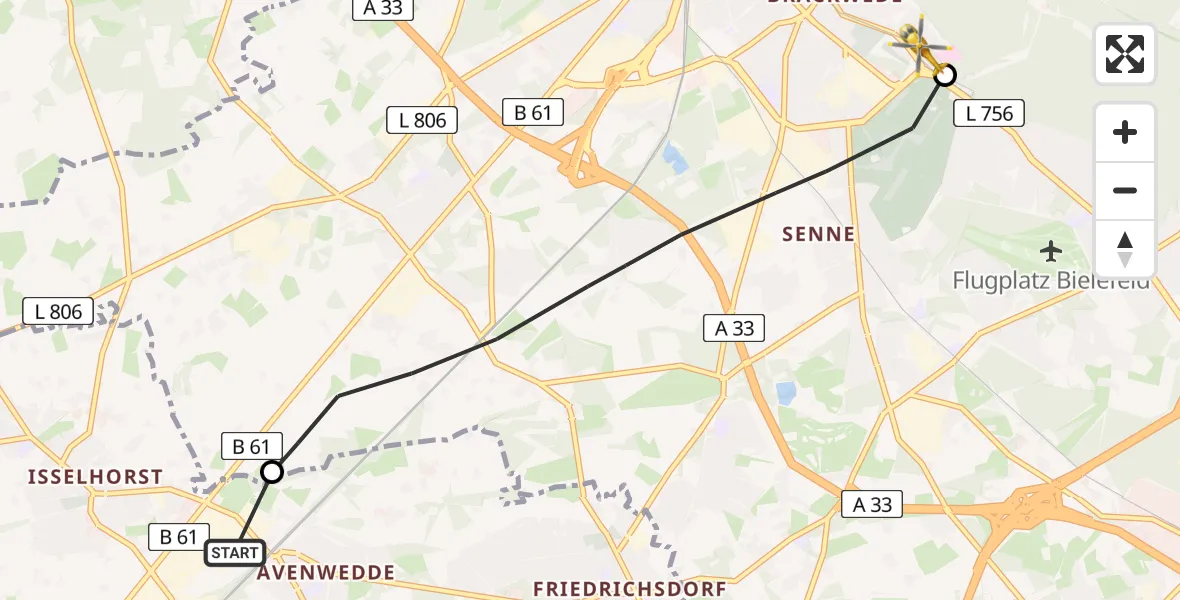 Routekaart van de vlucht: Rettungshubschrauber nach Luftrettungszentrum Bielefeld
