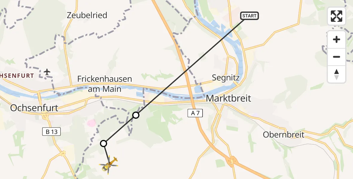 Routekaart van de vlucht: Rettungshubschrauber nach Marktbreit