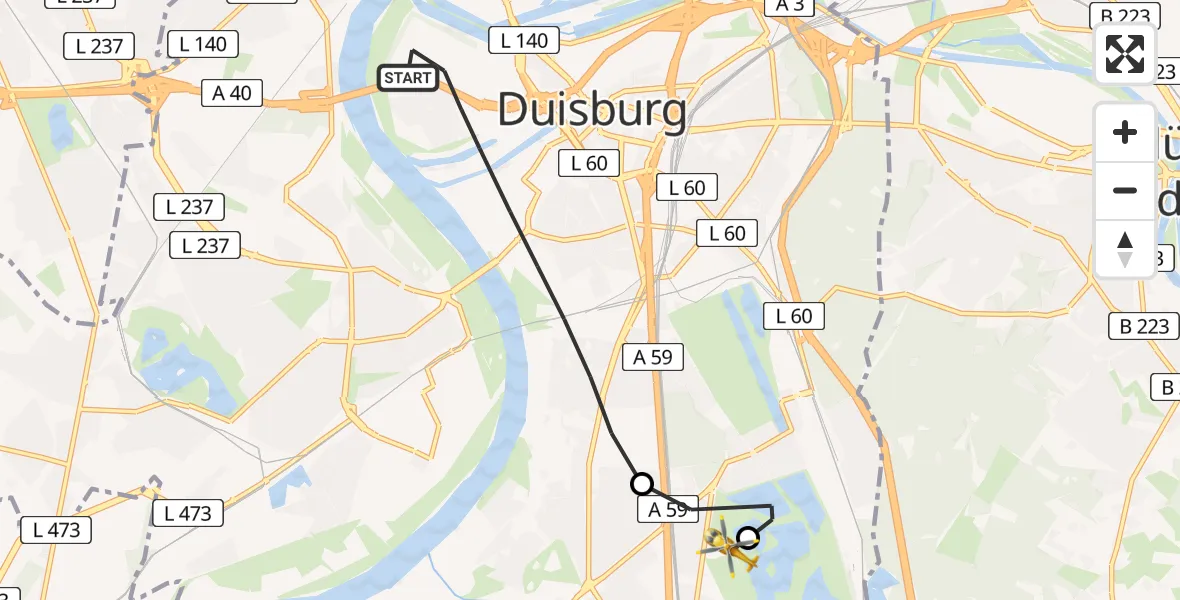 Flugroute Rettungshubschrauber Duisburg-Mitte - Duisburg Air Rescue Heliport (Christoph 9), 01 März 2026, 15:22