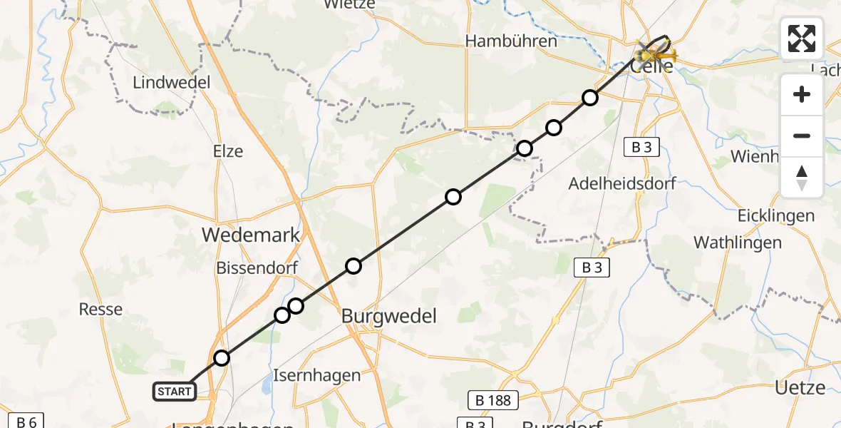 Flugroute Ambulanzhubschrauber Hannover Airport - Celle, 01 März 2026, 15:22