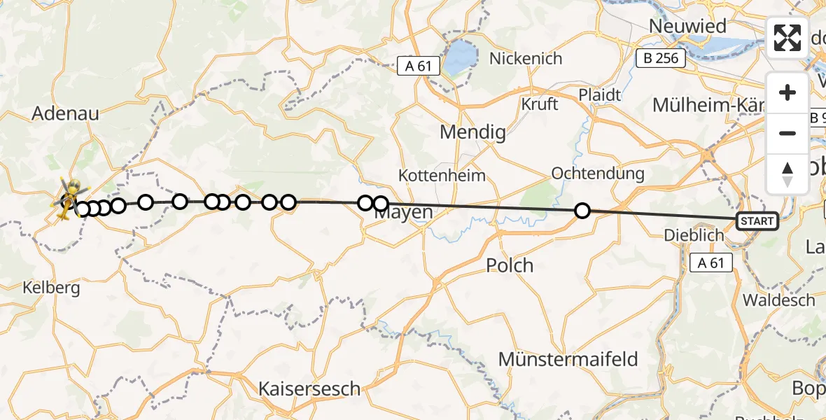 Flugroute Ambulanzhubschrauber Koblenz-Winningen Airfield - Nürburg, 01 März 2026, 15:26