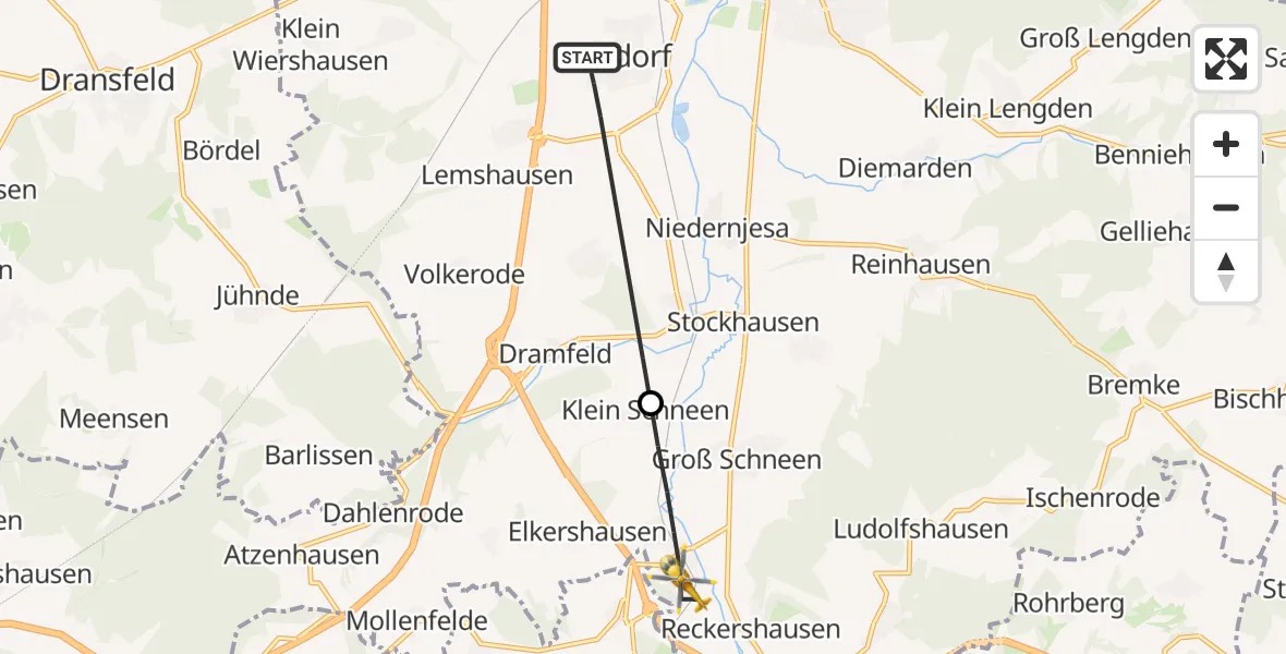 Flugroute Rettungshubschrauber Rosdorf - Friedland, 01 März 2026, 15:26