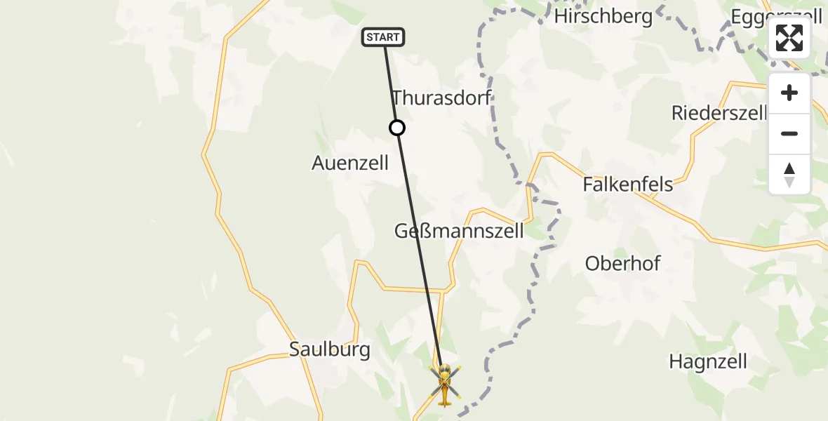 Flugroute Rettungshubschrauber Wiesenfelden - Geßmannszell, 01 März 2026, 15:26