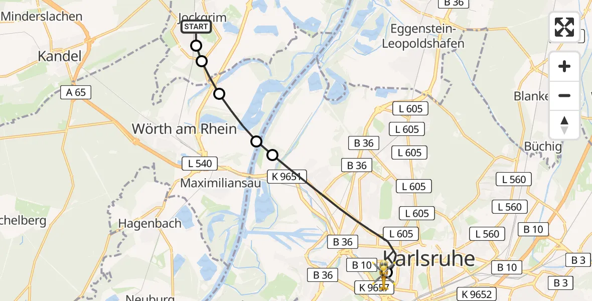 Routekaart van de vlucht: Rettungshubschrauber nach Sankt Vincentius Hospital Heliport